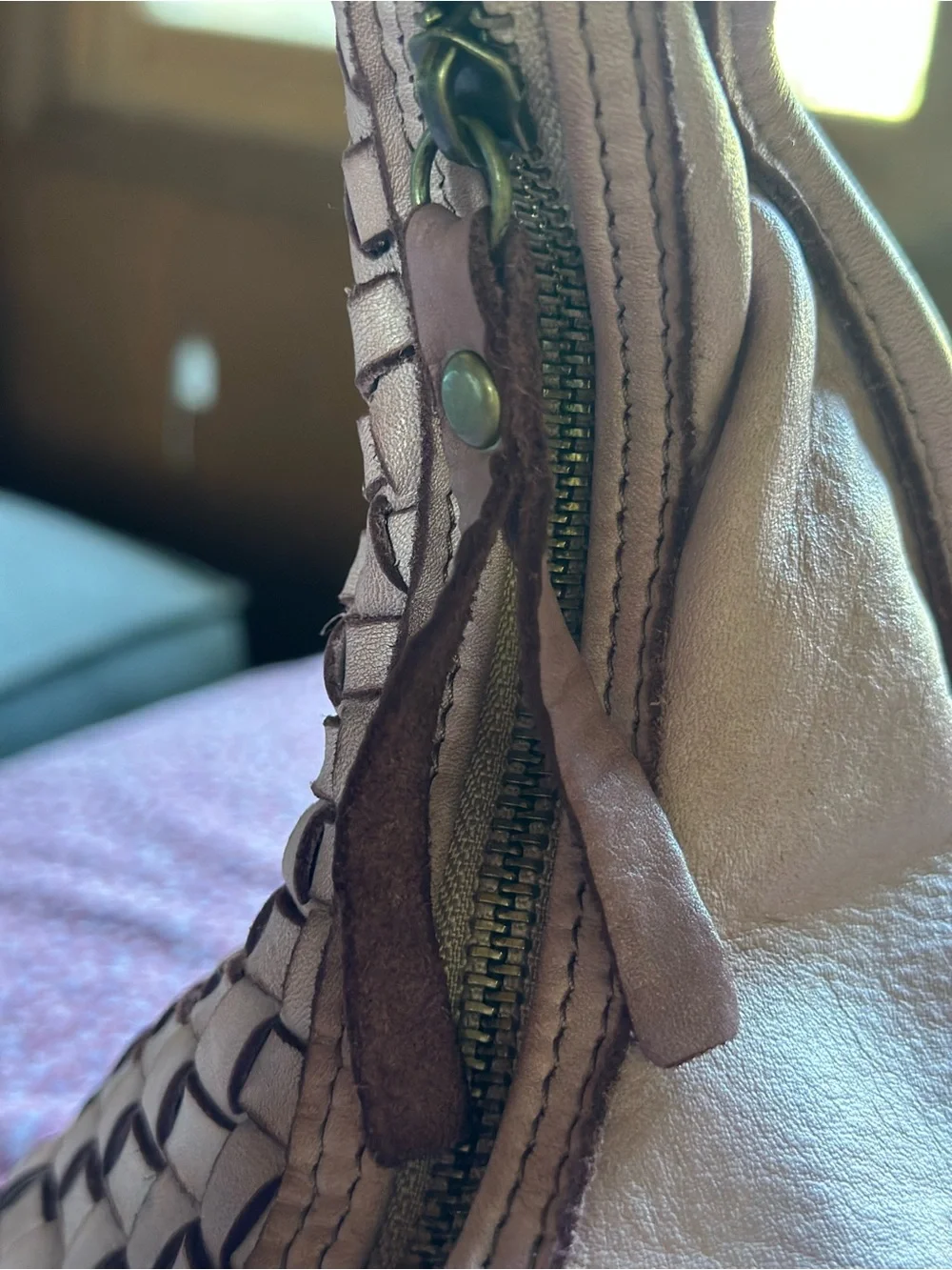 Sundance Telluride leather Woven Hobo Bag in Blush pink